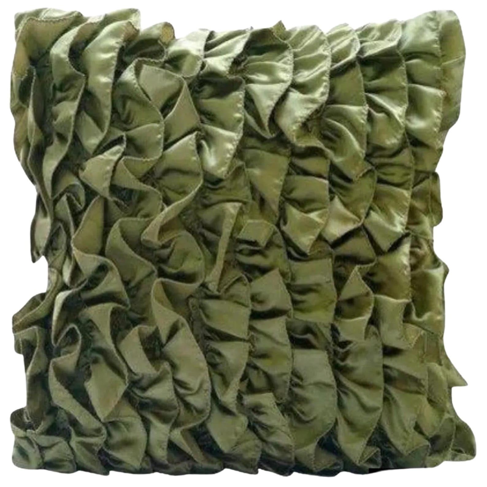 The HomeCentric Olive Green Decorative Cushion Cover, Vintage Style Ruffles Shabby Chic Cushion Covers, Pack of 2, 50x50 cm (20"x20") Cushion Covers, Solid Contemporary, Satin - Vintage Olives โ image 1