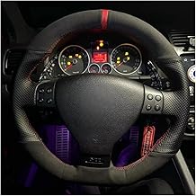 Car Steering Wheel Cover for 5 for MK5 for GTI for Golf 5 R32 Black Suede Leather Car Steering Wheel Cover Steering Wheel Cover (Red Thread)