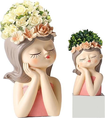 Miniatura 7 de Ysditrk Macetas de cara con agujero de drenaje con ojos cerrados, macetas de cara para plantas de interior y exterior, pequeñas