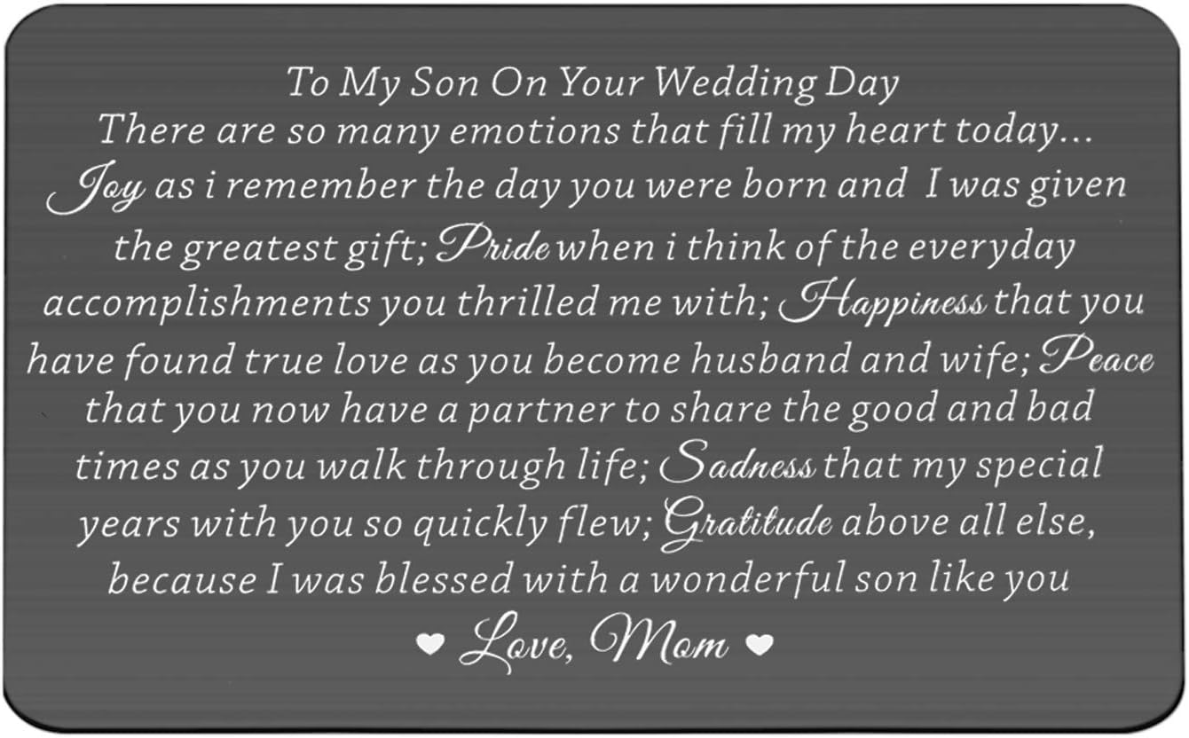 Lywjyb Birdgot Son Wedding Gift from Mom Son Gifts To My Son Gift Mom to Son Gifts Touching Mother to Son Poem Gift Son Wedding Gift from Parents Wallet Cards Gift (To Son Wedding Day card black)