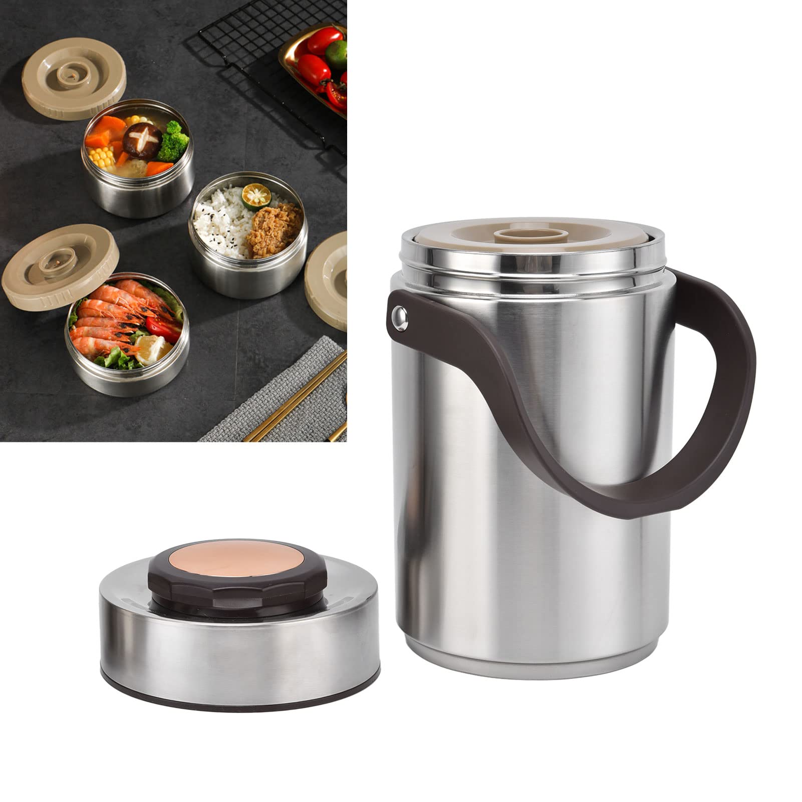 Juego de Fiambreras, Acero Inoxidable 304, 2,3 L, Gran Capacidad, Aislamiento Al Vacío, Fiambreras Apilables Térmicas de Acero Inoxidable (3 niveles) para Adultos y