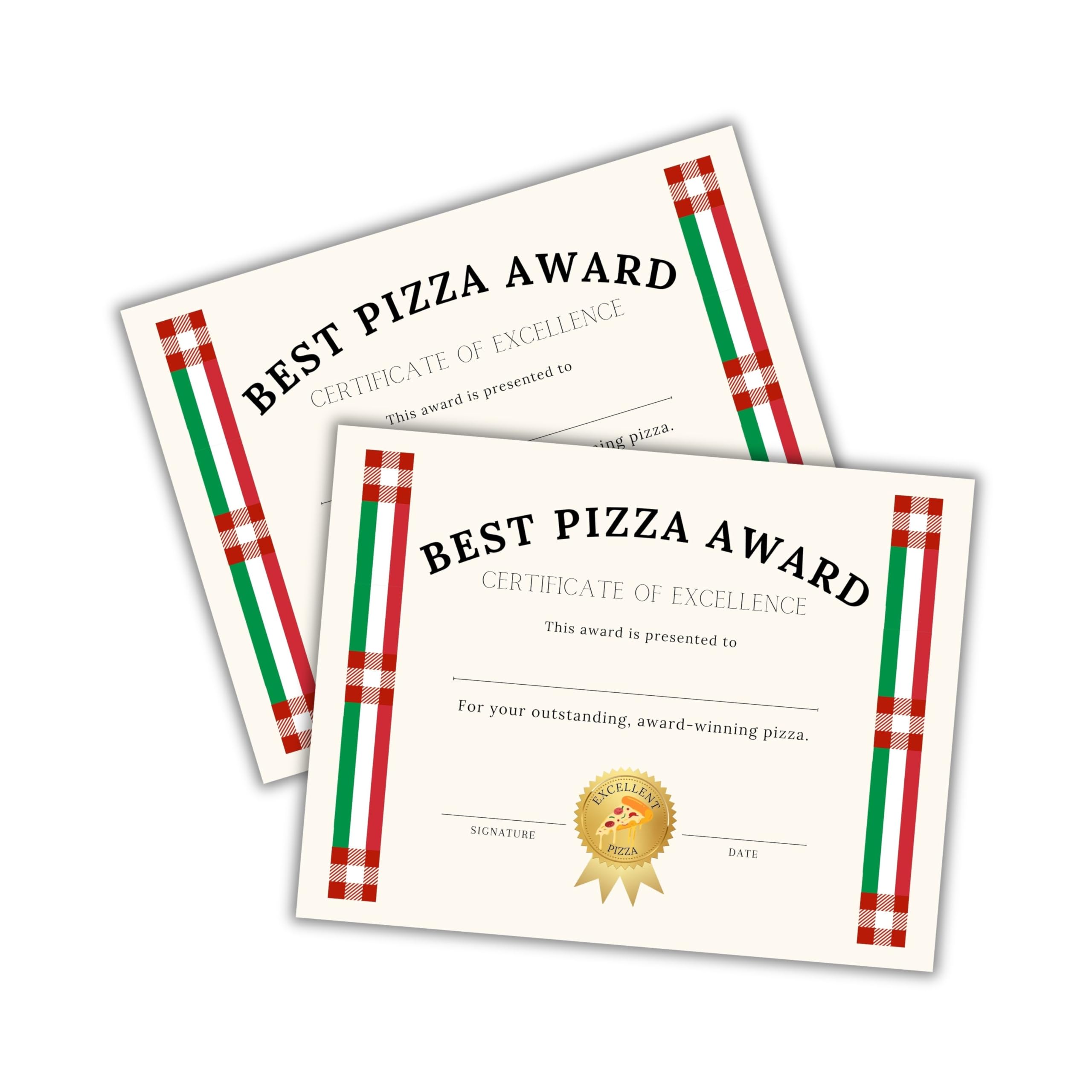 Best Pizza Award Certificate of Excellence 30pk 8.5x11” Eating 1st Place Food Making Culinary Contest Recognition Chef Competition