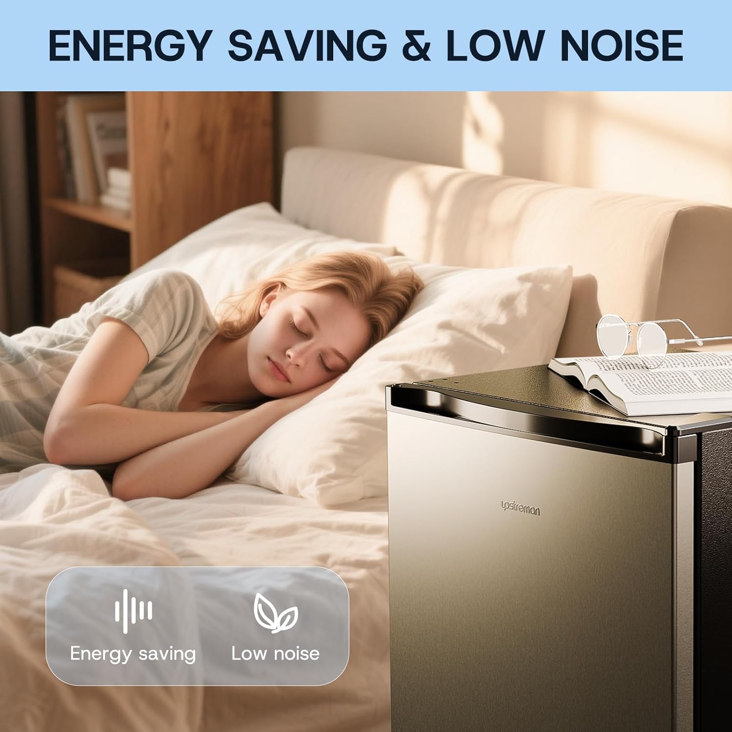 Upstreman 3.0 Cu.ft Small Mini Freezer Upright Freezer with Reversible Door, Fast Cooling, 5 Adjustable Thermostat, Stand Up Freezers with Ice Trays Defrosting Tools for Home, Dorm (Silver)