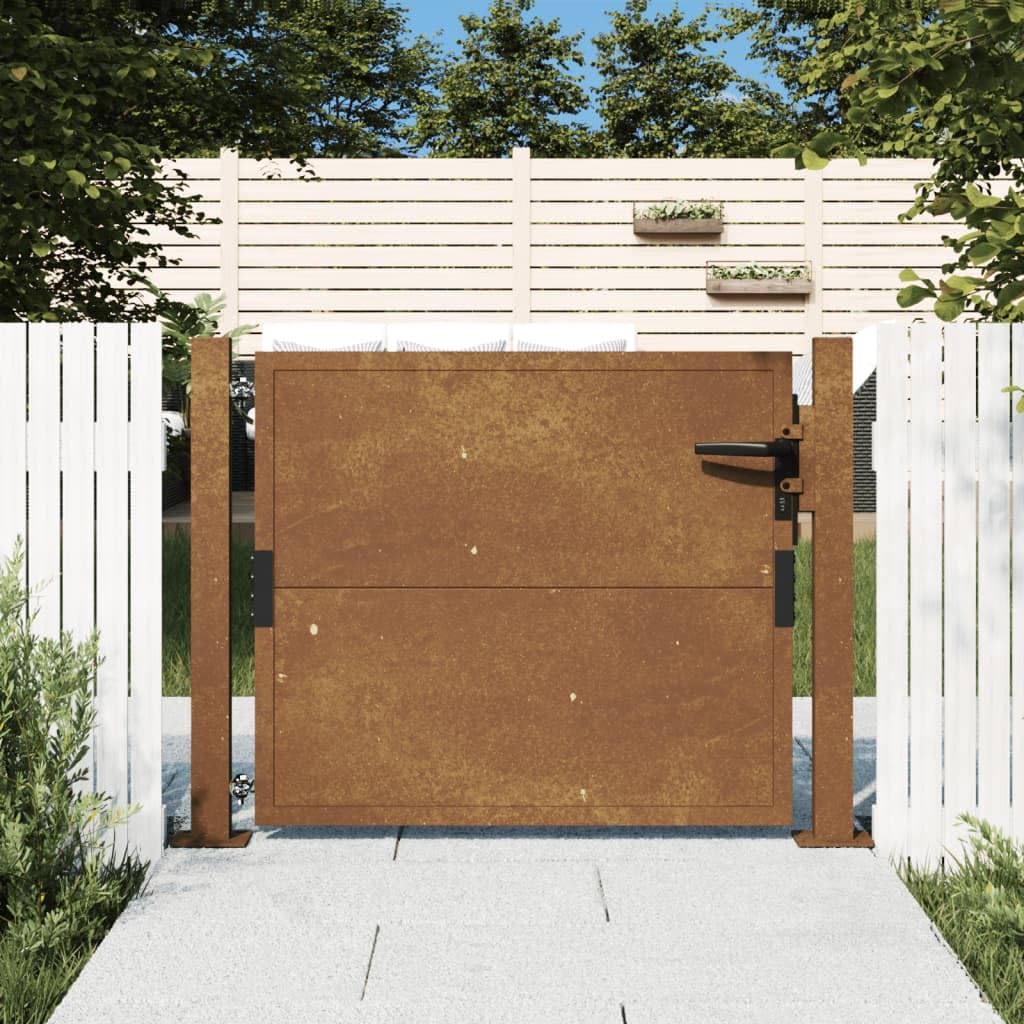 Festnight Puerta de Jardín Metalica 105 x 105 cm, Puerta de Exterior de Acero Corten, Marrón
