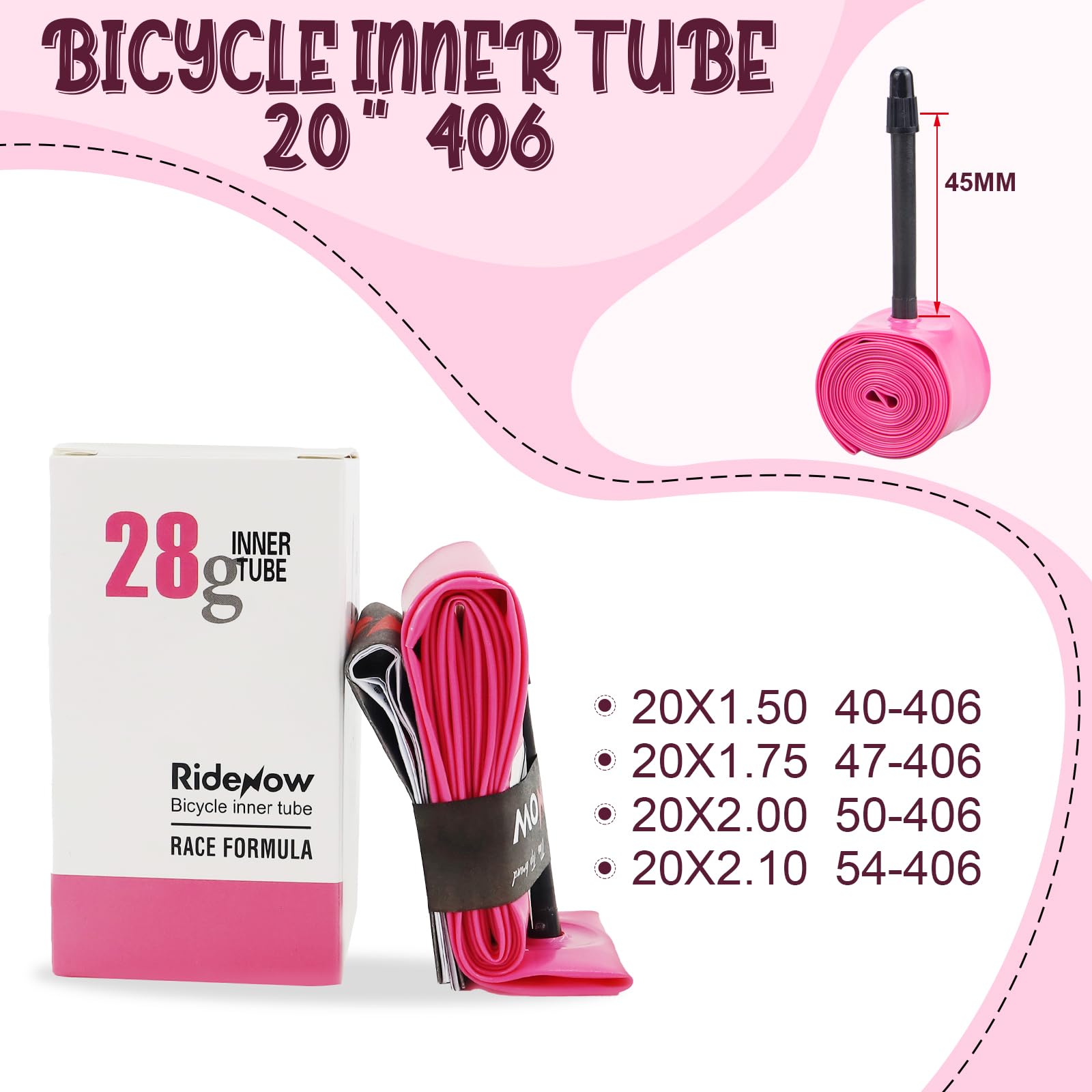 WEEROCK Bike Inner Tube 2 PCS 20 Inch Super Light 45MM Presta Valve Bicycle Inner Tubes for 20