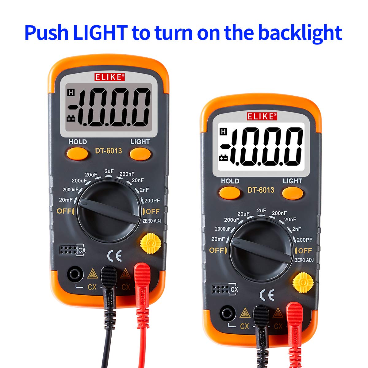 ELIKE Digital Capacitor Tester,0.1pF to 20mF High Precision Capacitance Meter with LCD Display,Data Hold, Back Light Function,DT6013