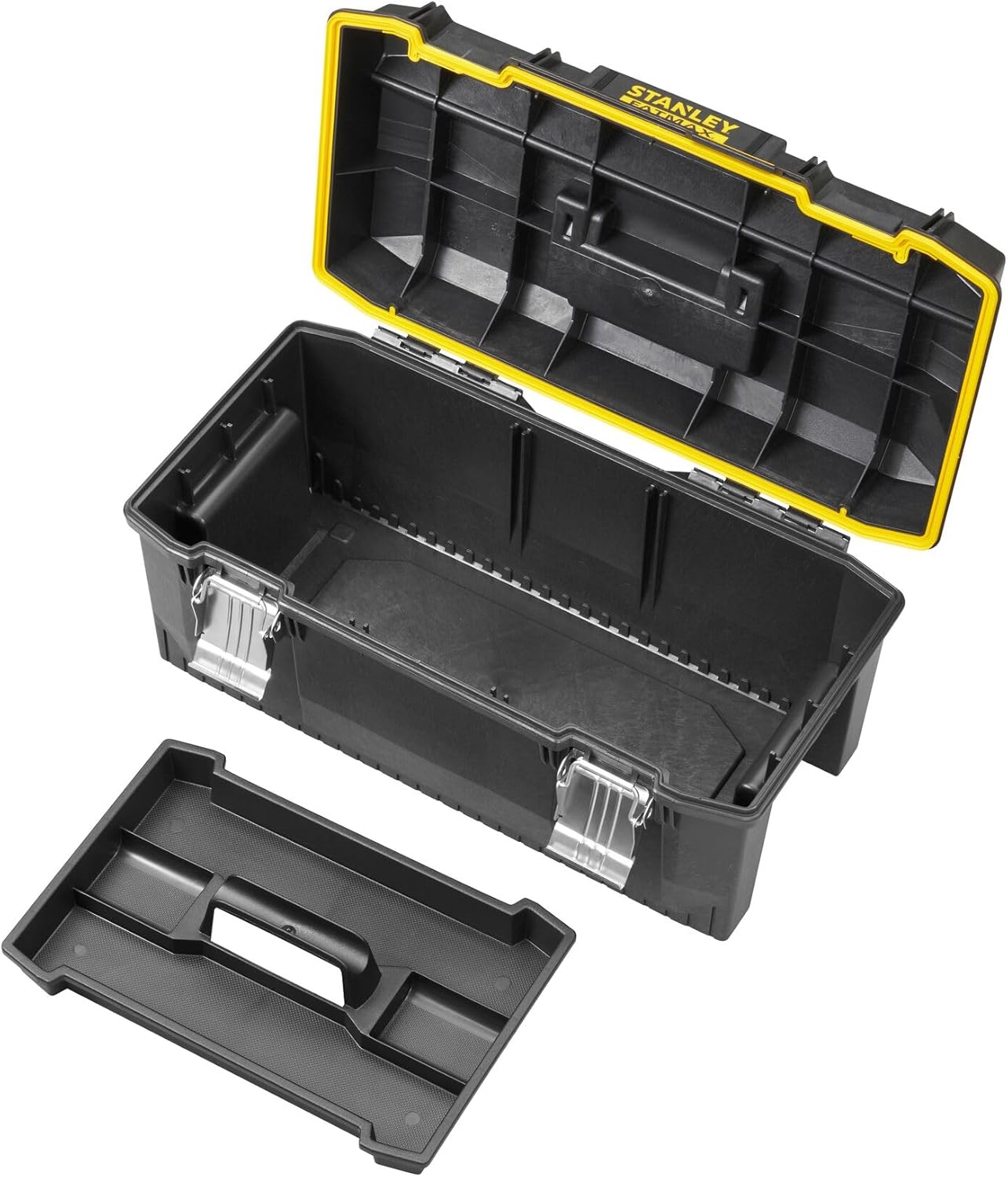 STANLEY FATMAX 58cm Waterproof Tool Box - Water Resistant - Large Storage Capacity - V-Groove for Extra Cutting - Bi-Material Handle - Anti-Corrosion Fasteners 1-94-749