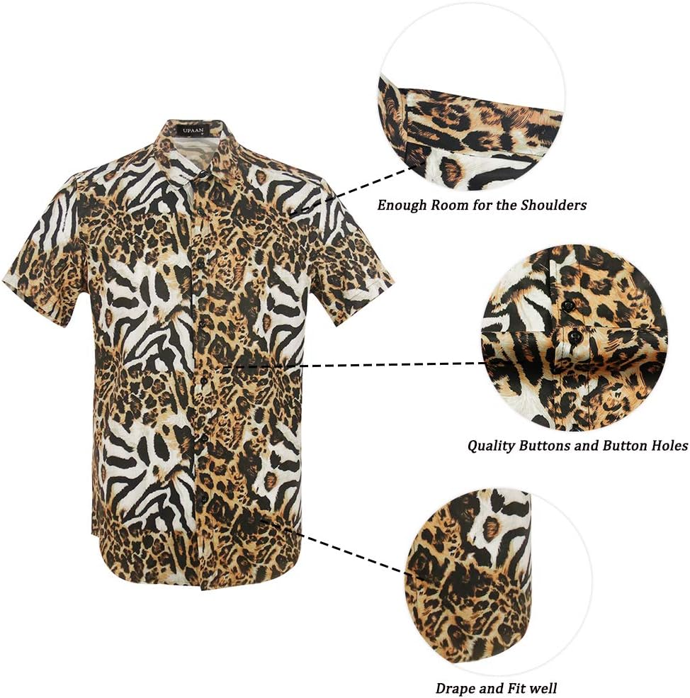 Men's Leopard Printed Disco Shirts Short Sleeve Button Down Casual Shirt - Image 3