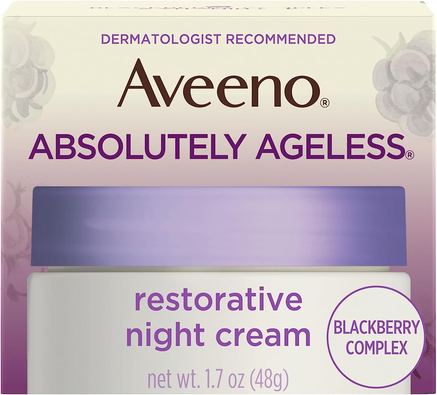 Aveeno Absolutely Ageless Restorative Night Cream Facial Moisturizer with Antioxidant-Rich Blackberry Complex, Vitamin C & E, Hypoallergenic, Non-Greasy & Non-Comedogenic, 1.7 fl. oz