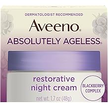 Aveeno Absolutely Ageless 恢复性晚霜面部和颈部保湿霜,含有富含抗氧化剂的黑莓复合物、维生素 C 和 E、低过敏性、非油腻性和非致粉刺,1。7 液体盎司