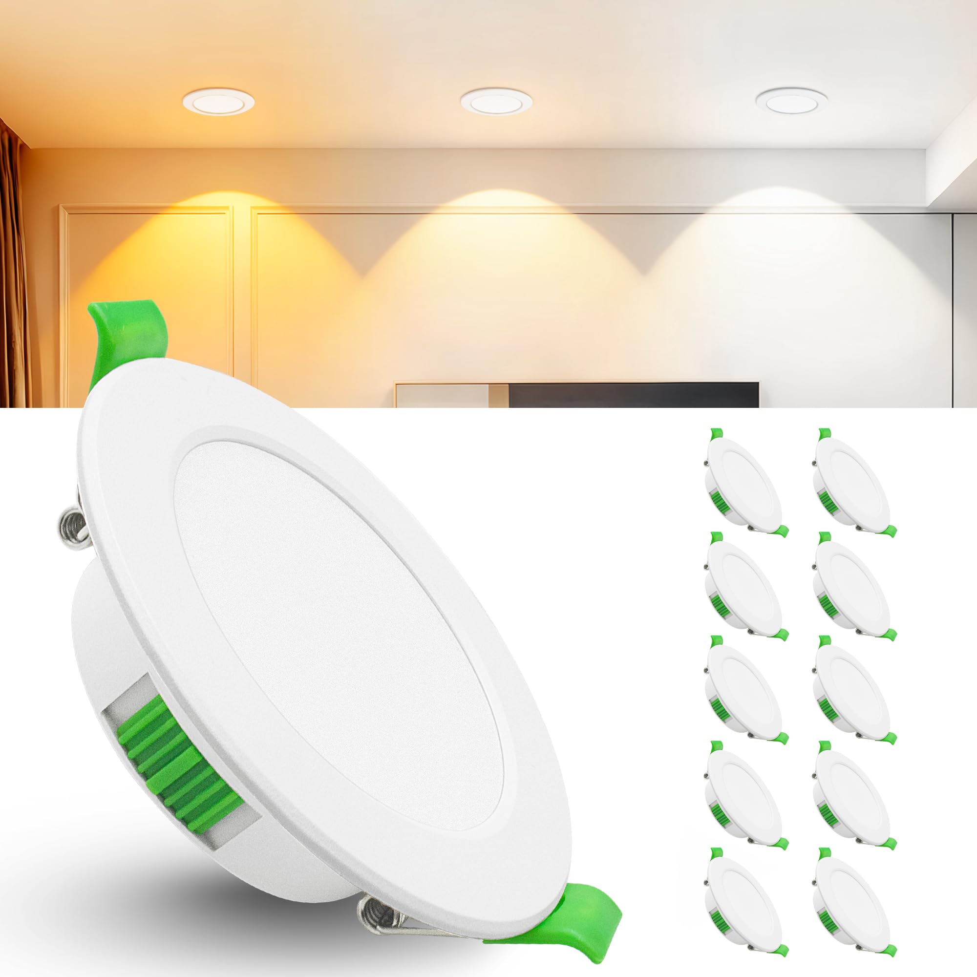 Laiebri LED Einbaustrahler 230V Dimmbar 5W Einbau Deckenspots 10er Set | 68-75mm Loch Einbauleuchten IP44 LED Spots für Bad, Küche, Wohnzimmer, Flimmerfrei Warmweiß Neutralweiß Kaltweiß