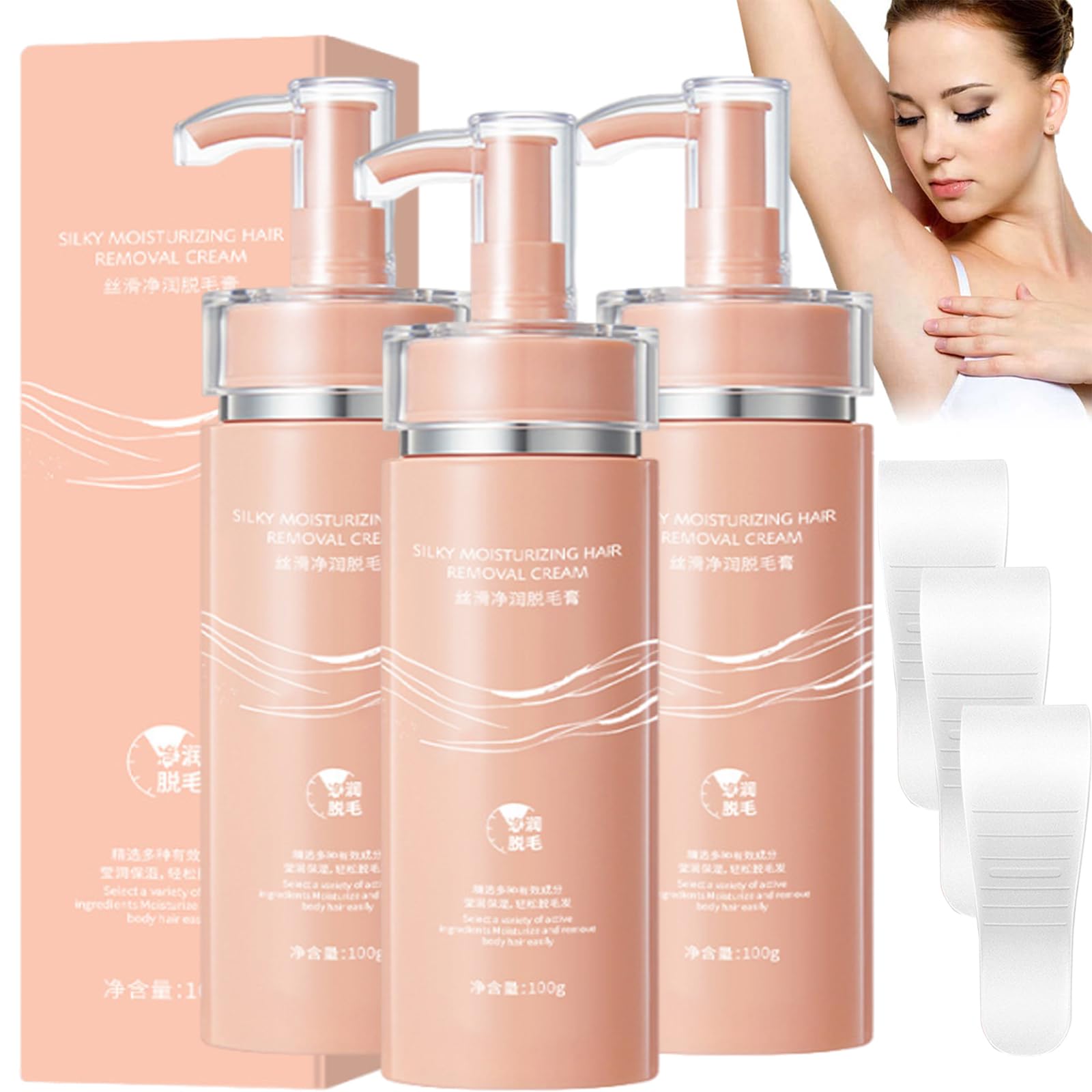 Crema Depilatoria, Crema Depilatoria Para Mujeres, Crema Depilatoria Íntima, Crema Depilatoria Impecable Sin Dolor Para Contorno De Bikini, Piernas, Brazos, Axilas (3 botellas)