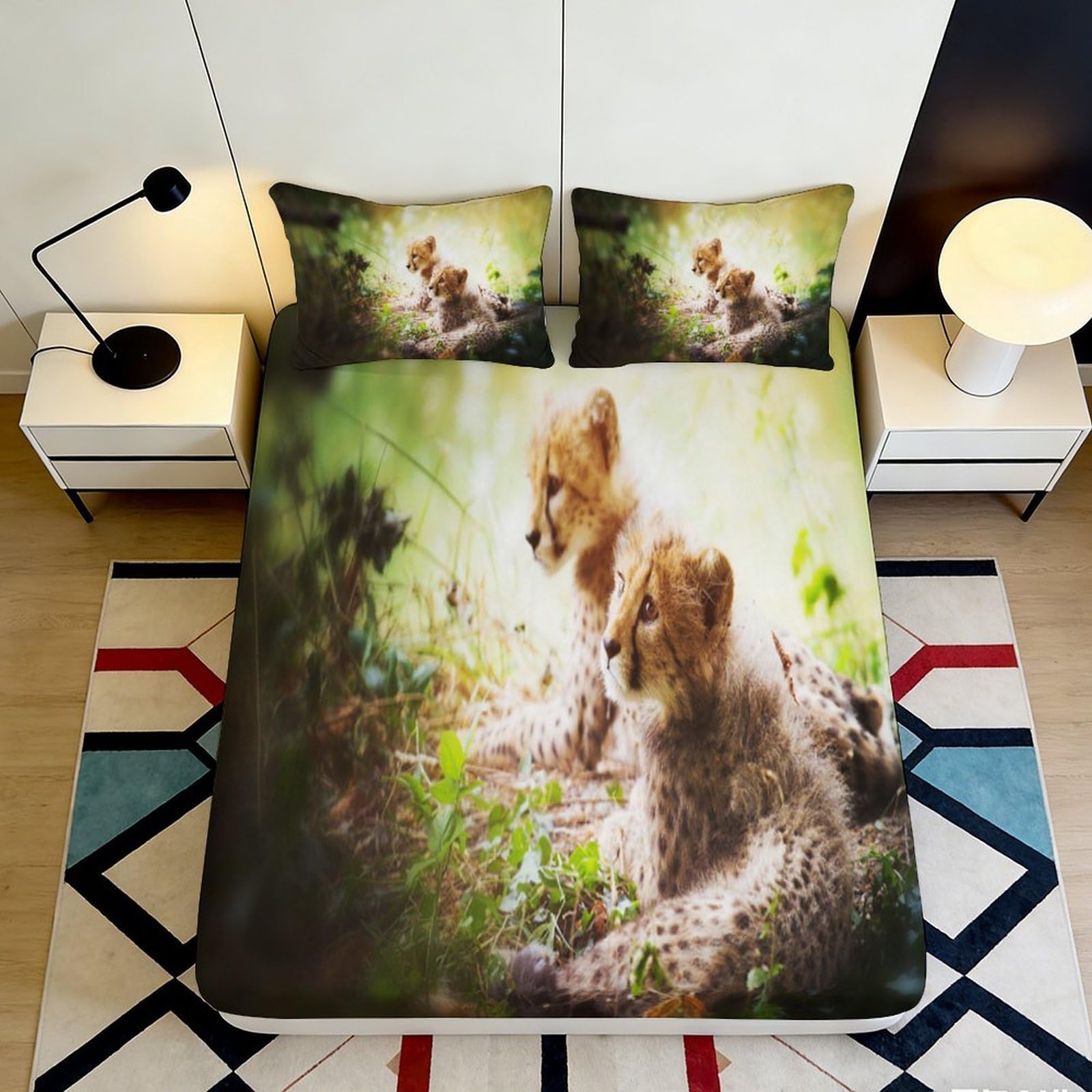 3D Printed Forest Animal Fitted Sheet Microfiber Deep Pocket Full Wrap Forest Animal Mattress Fitted Cover for Bedroom 200x200x25cm 90x200x25cm