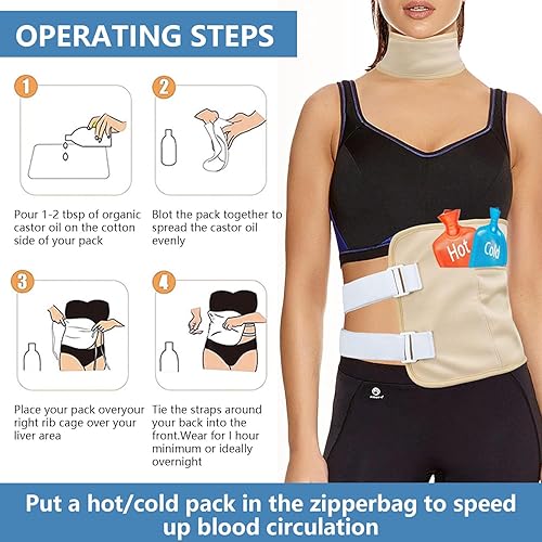 Miniatura 3 de Paquete de 6 unidades de aceite de ricino para mujer, algodón orgánico reutilizable para cuello, cintura, pecho y articulaciones de rodilla,
