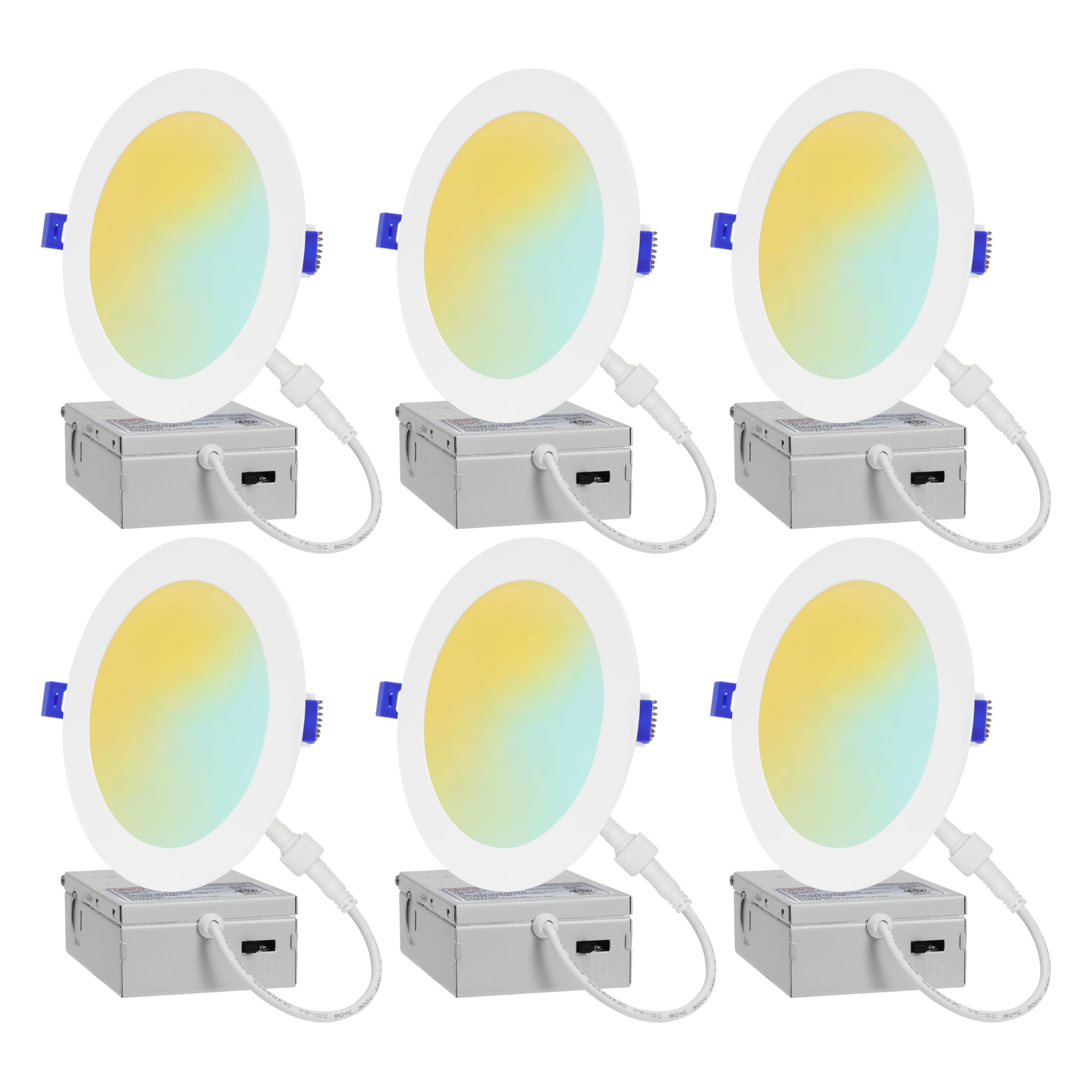 GLOWNOVA 6-Pack of 6-Inch Ultra-Slim LED Downlights with Junction Box, Adjustable Color Temperatures (2700K-5000K), 12W EQV to 110W, Dimmable, 1050LM Luminance - ETL and Energy Star Certified
