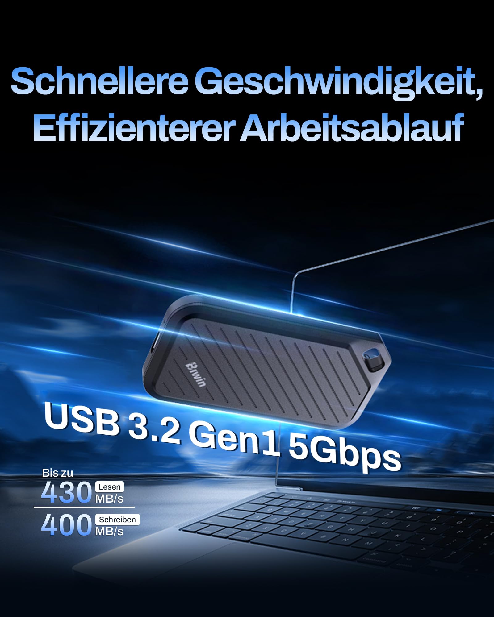 BIWIN PD450 Externe SSD 1TB - Bis zu 430 MB/s Type-C USB 3.2 Gen 1 Portable Solid State Drive - Tragbare für Mac/PC/Android/iPhone/Gamer