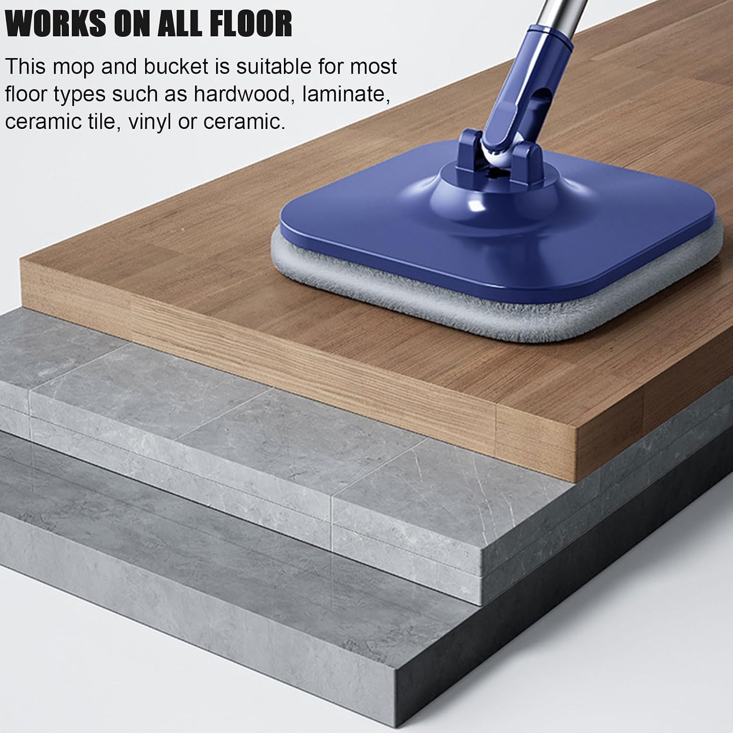 Square Spin Mop and Bucket Set, Dual Compartment, Separate Clean & Dirty Water, Deep-Cleaning Mops for Floors/Wall, Versatile Mops with 5 Microfiber Mop Pads