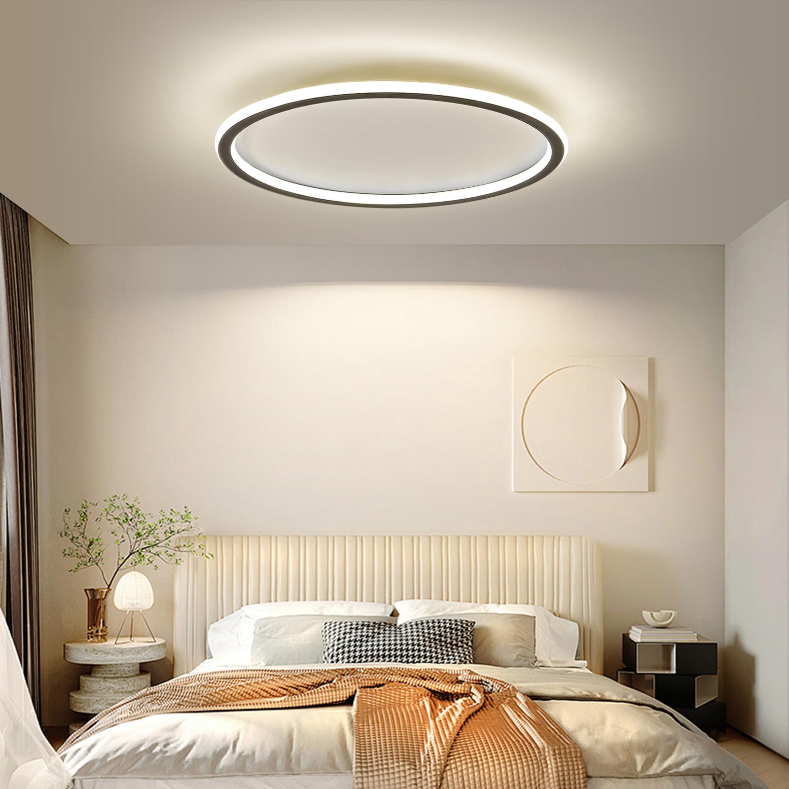 Mikeru Plafoniera LED, diametro 60 cm, rotonda, moderna, 3000 K, luce bianca calda, colore nero, acrilico, per soggiorno, camera da letto, cucina, sala da pranzo, illuminazione a LED a risparmio