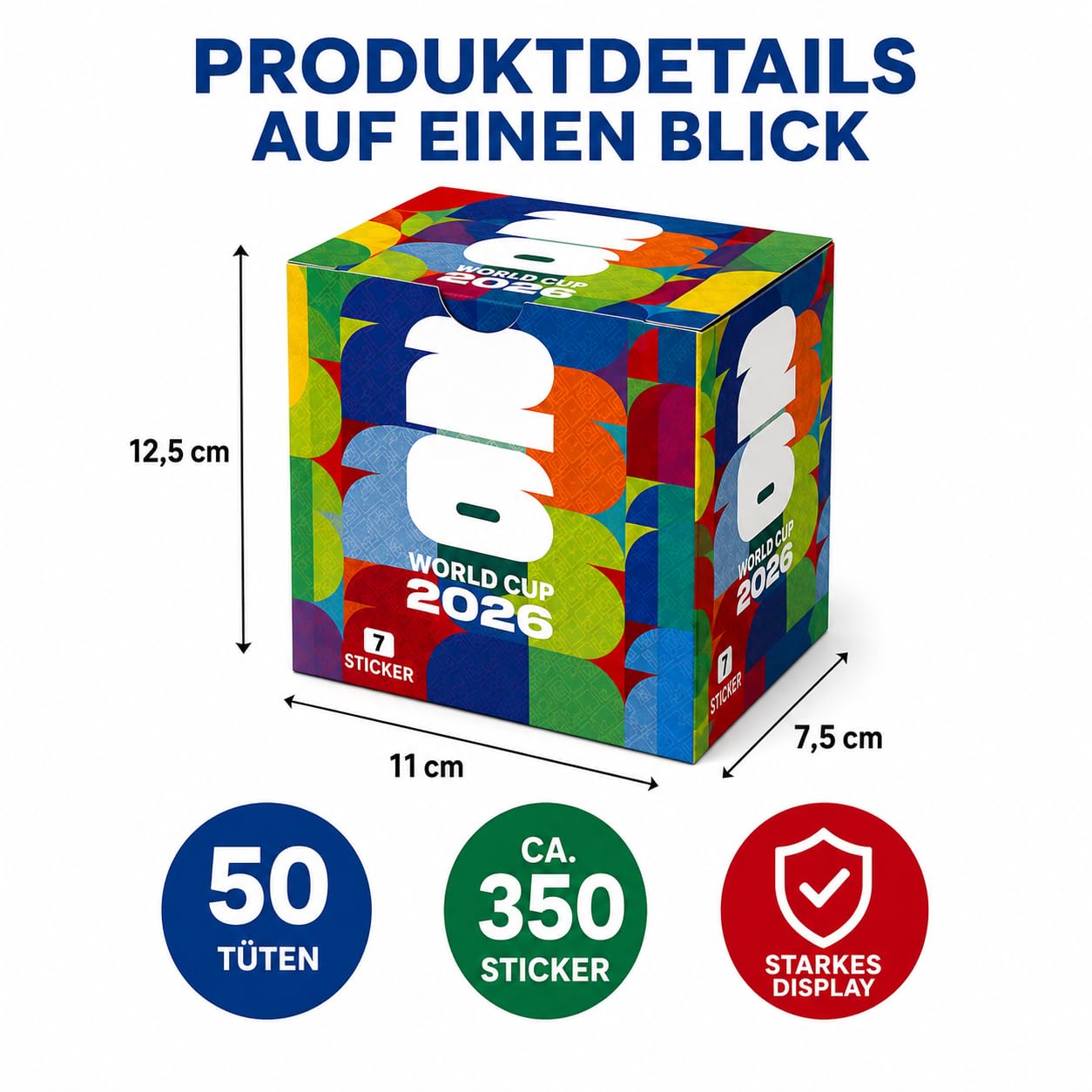 WM 2026 Sammelsticker Box – 50 Stickertüten mit insgesamt 350 Stickern | Fußball Sticker Sammlung zum Tauschen, Sammeln und Einkleben