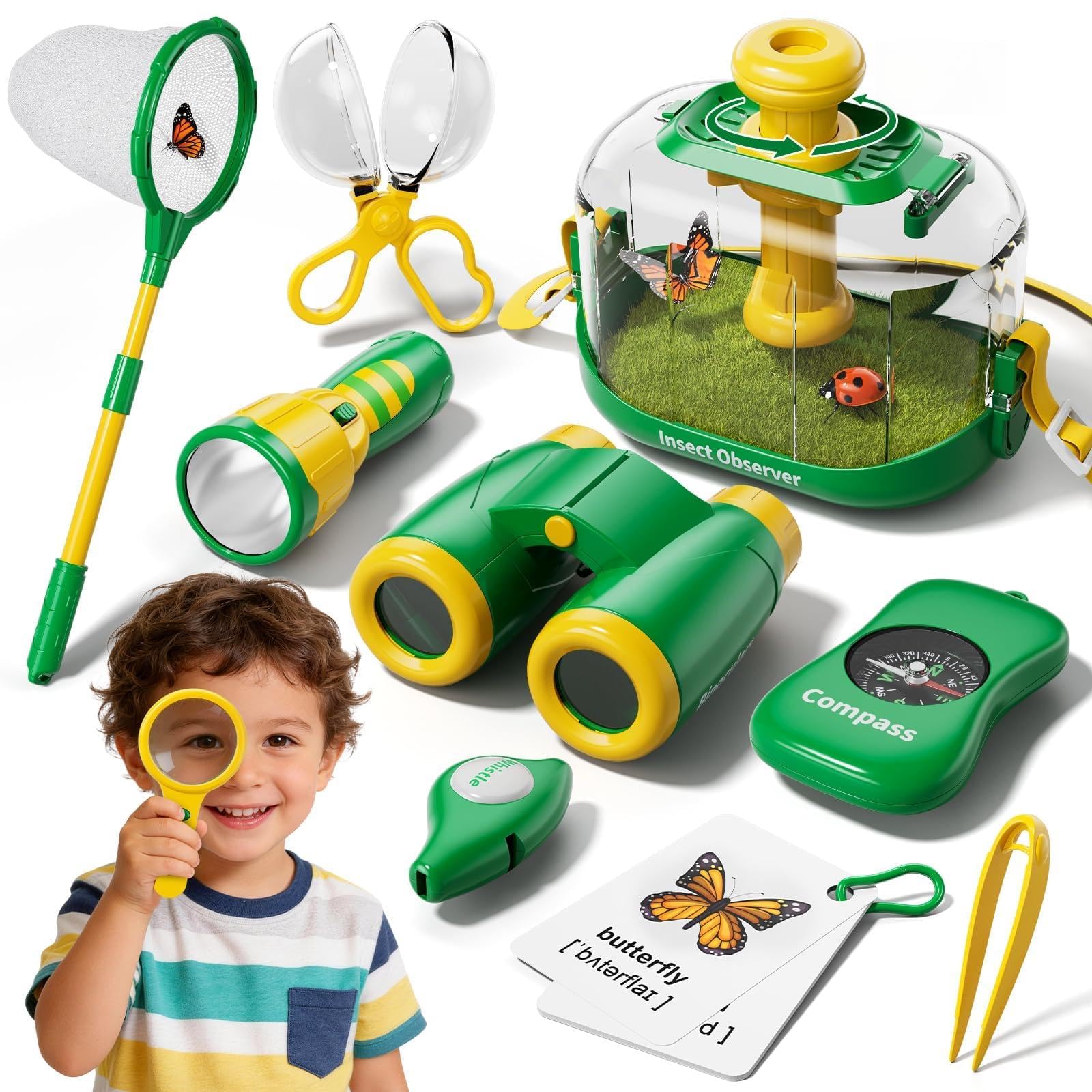 Insektenfänger für Kinder – 10-teiliges Outdoor-Entdecker-Set, Spielzeug mit Schmetterlingsnetz und Käferhaus, pädagogisches Abenteuer, Kinderspielzeug für Kinder im Alter von 3, 4, 5, 6, 7, 8 Jahren