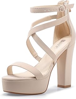 Sponsored Ad - IDIFU Women's Platform Chunky High Heels Dress Sandals Open Toe Ankle Strap Strappy Wedding Bridal Party Da...