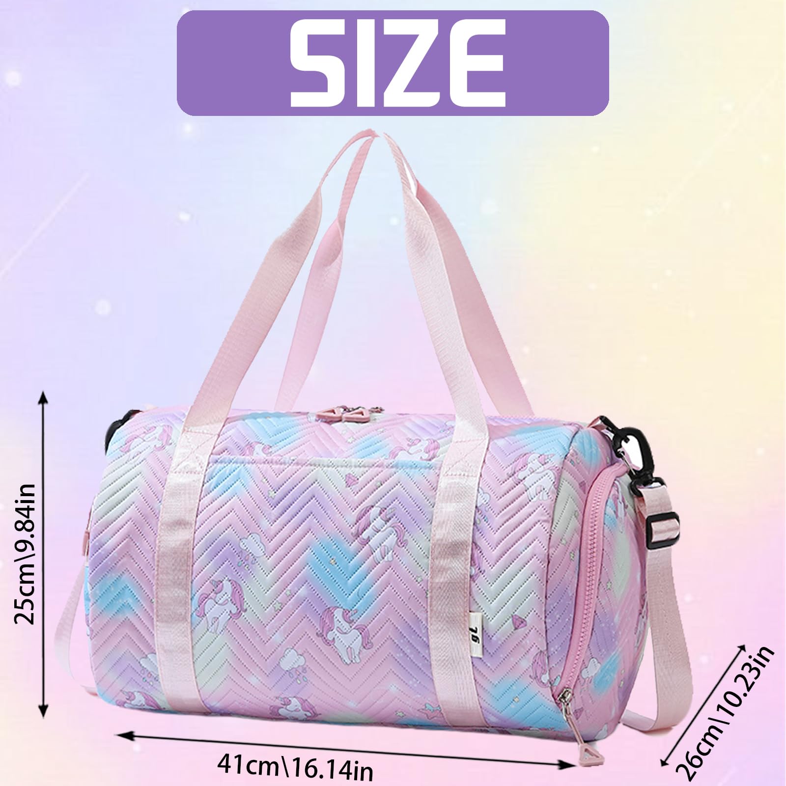 25L Borsa Palestra Unicorno, Borsa da Viaggio Bambina, Impermeabile Borsa Piscina Sportiva, Borsone Viaggio, Travel Weekender Gym Bag Con Scomparto per Donna Scarpe e Strato Umido (Rosa)