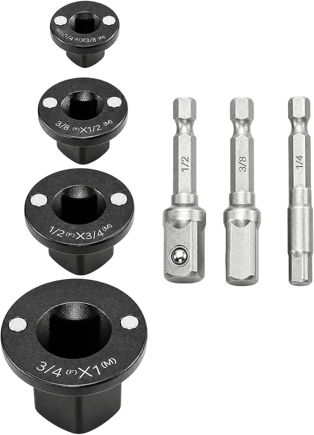 Low Profile Impact Socket Adapter Set Magnetic Drive Adapter Impact Reducer | 3/8" to 1/2", 1/4" to 3/8", 3/4" to 1", 1/2" to 3/4" Drive Ratchet Adapter Set, For Tight Spaces, Automotive, DIY, Industry