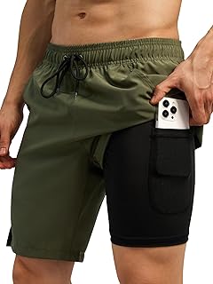 Mens Swim Trunks Quick Dry Bathing Suit Board Swimming Shorts with Zipper Pockets and Compression Liner