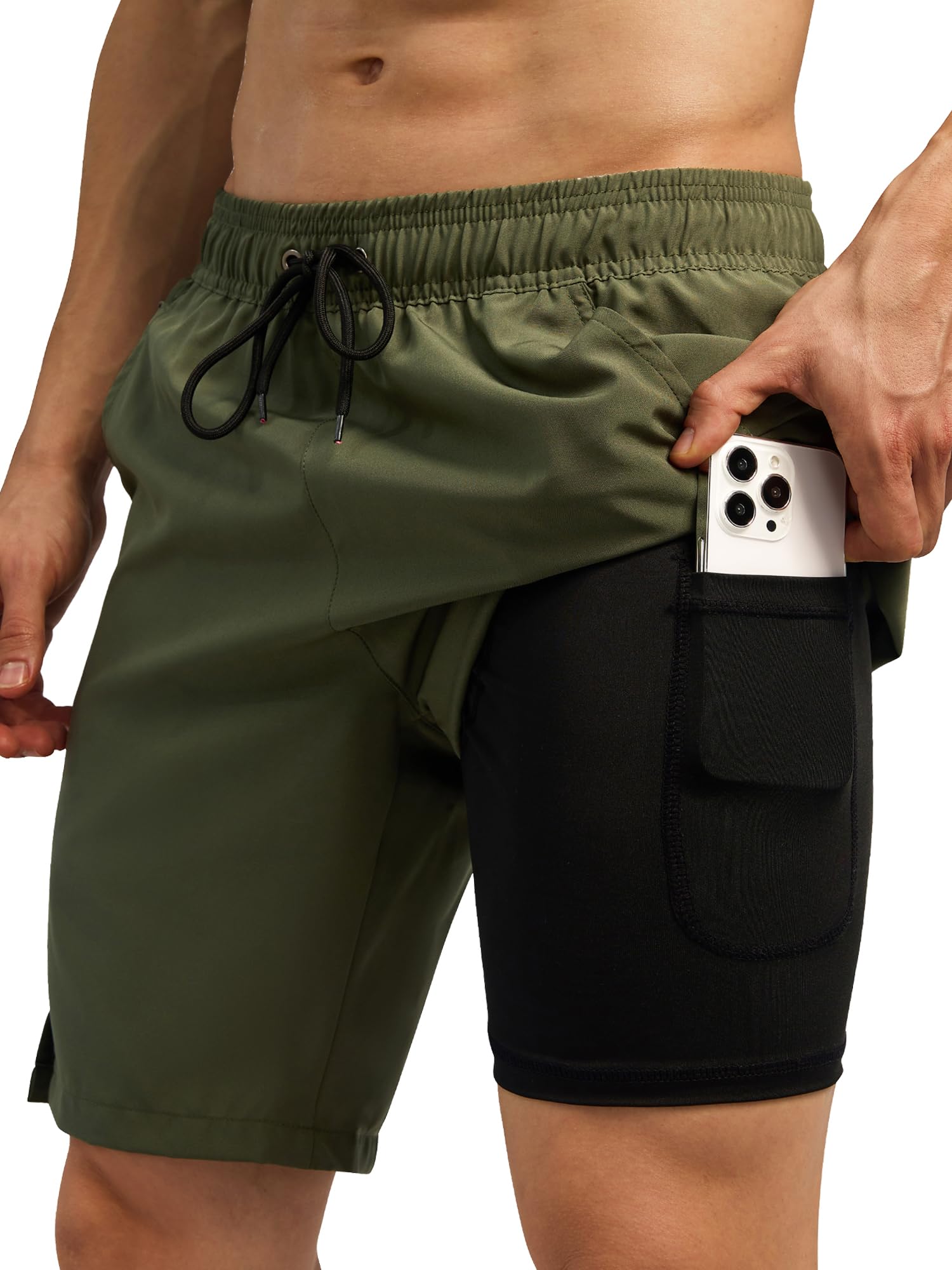 SILKWORLD Mens Swim Trunks Quick Dry Bathing Suit Board Swimming Shorts with Zipper Pockets and Compression Liner