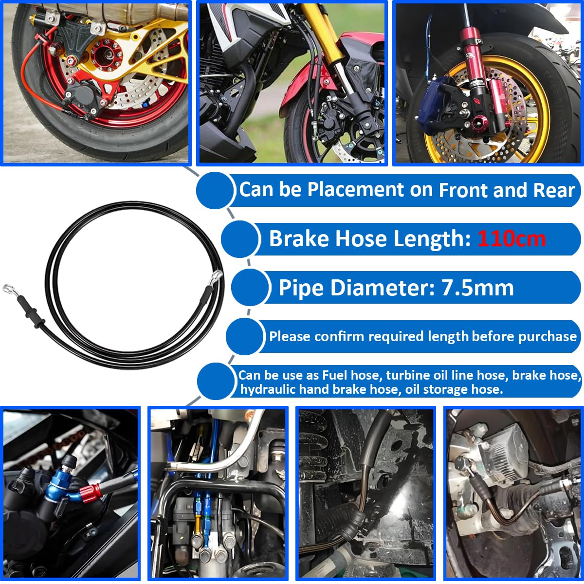 Manguera De Freno Para Motocicleta 110 Cm – Acero Trenzado, Conector De 28°, Compatible Con La Mayoría De Motos