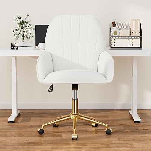 Miniatura 7 de Silla de escritorio para oficina en casa cómoda con ruedas ajustables y giratorias, silla moderna de terciopelo para maquillaje con respaldo y