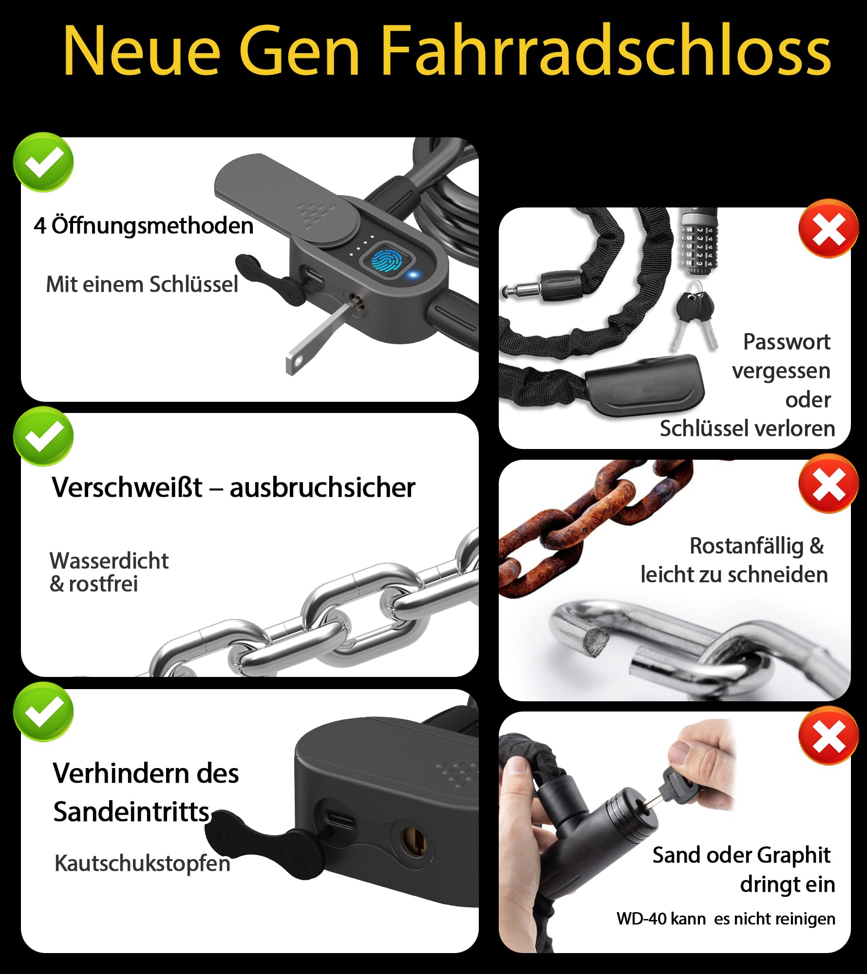 Candado de cadena para bicicleta con llave eLinkSmart impermeable Bluetooth App Bike Lock (100 cm de longitud 8 mm de diámetro) para bicicleta, scooter, moto, portón