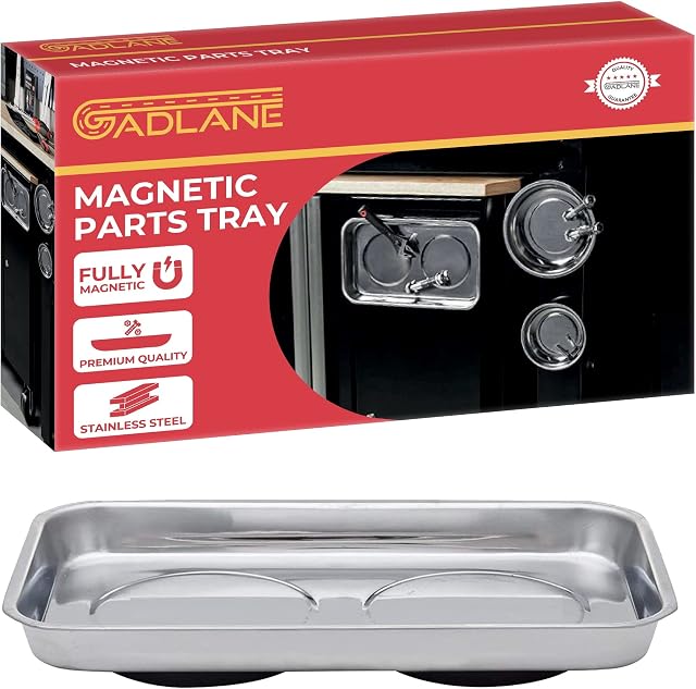 GADLANE Rectangle Magnetic Parts Tray Stainless Steel Dish Heavy Duty Nut & Bolt Sockets Screws Tools Holder Collector 24.1cm x 14.0cm