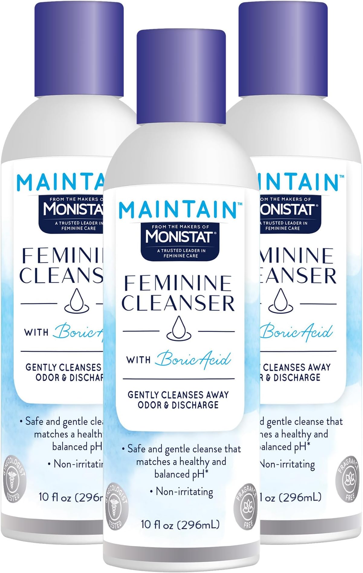 Boric Acid Feminine Wash, Fragrance-Free Intimate Wash for Women with Gentle pH-Balanced Formula, 10 Fl Oz, Pack of 3