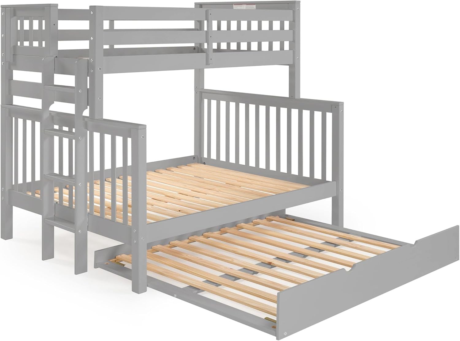 Bedz King Bunk Beds Twin Over Full Mission Style, End Ladder, Full Trundle, Gray