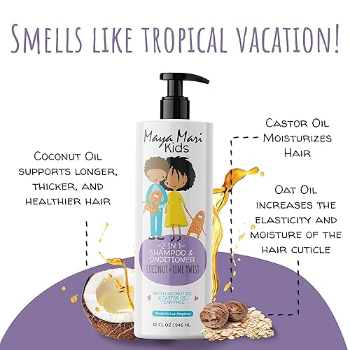 Miniatura 5 de Juego de cabello rizado para niños para bobinas, rizos y control del encrespamiento: champú 2 en 1, acondicionador sin enjuague y gel para el