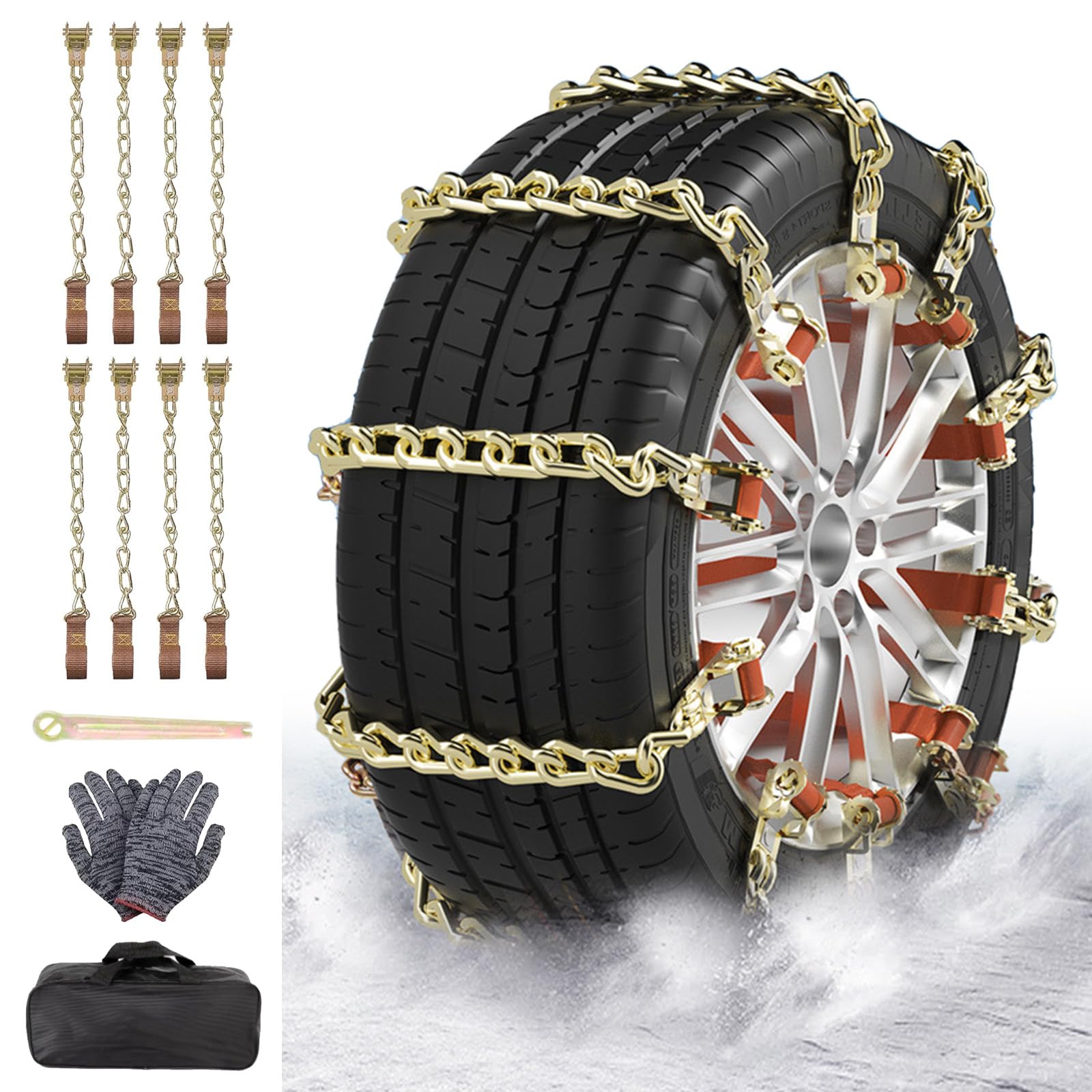 8 piezas de cadenas de nieve de emergencia universales para ancho de neumático de 175-285 mm, antideslizantes, para la mayoría de coches, SUV y camiones