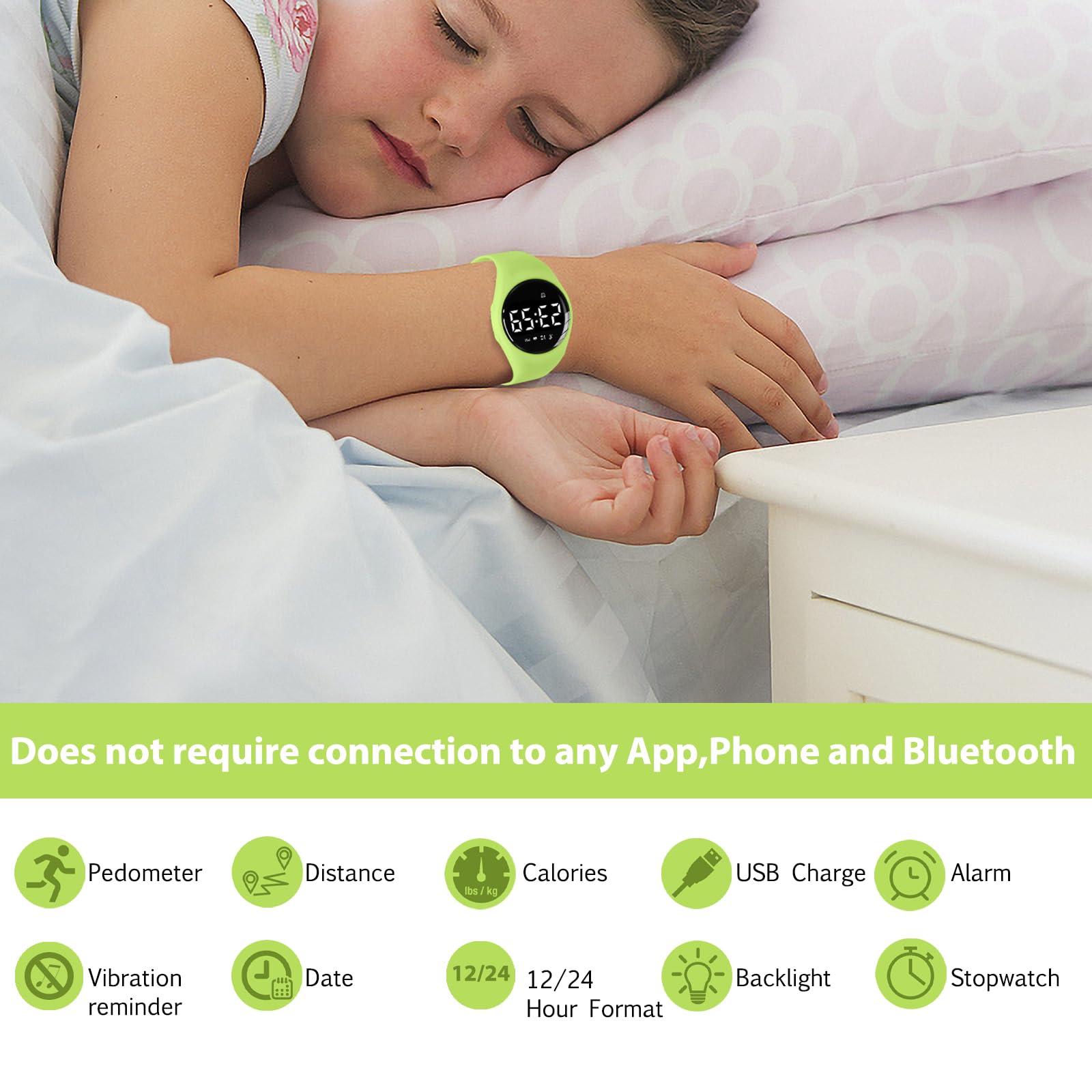 aswan watch Reloj Digital para niñas y niños con Podómetro,Distancia y Calorías sin APPs ni Móvil,cronómetro, Calendario, Despertador y luz-Reloj Infantil Deportivo con Correa de Silicona