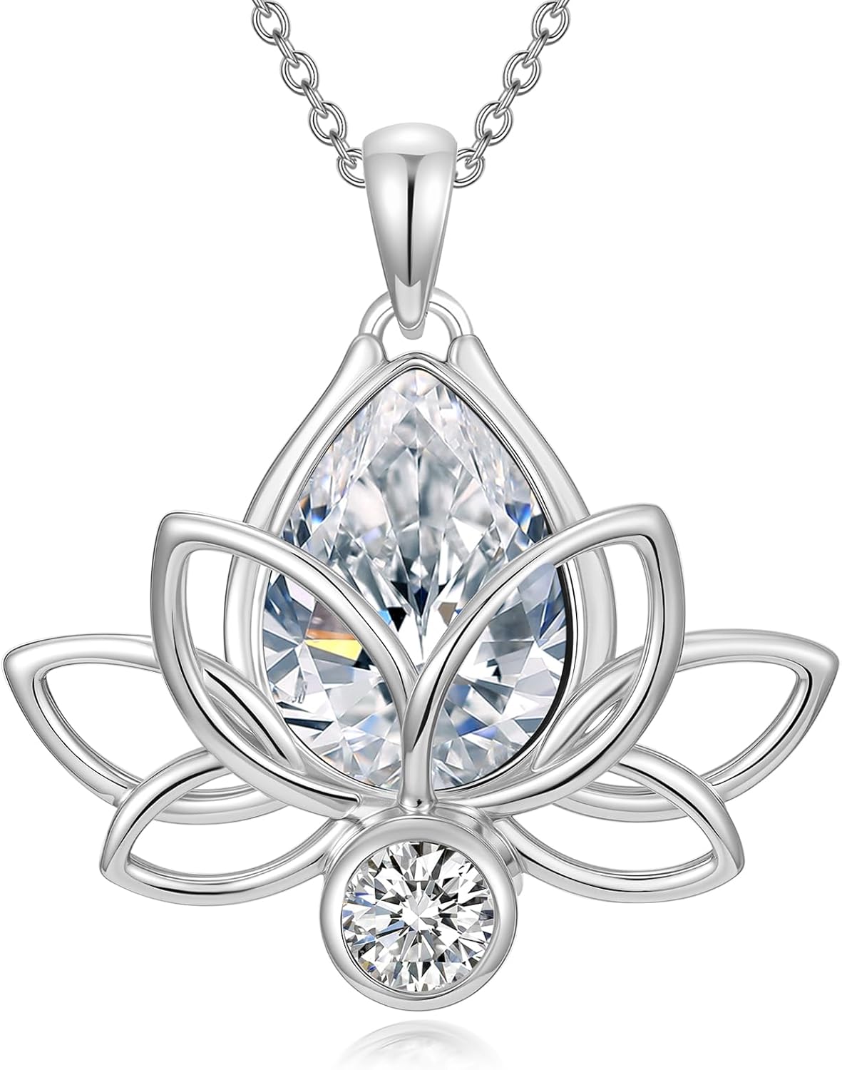 Amethyst Lotus Photo Necklace 925 Sterling Silver Customized Projection Lotus Necklace I Love You in A Hundred Languages Photo Pendant for Women