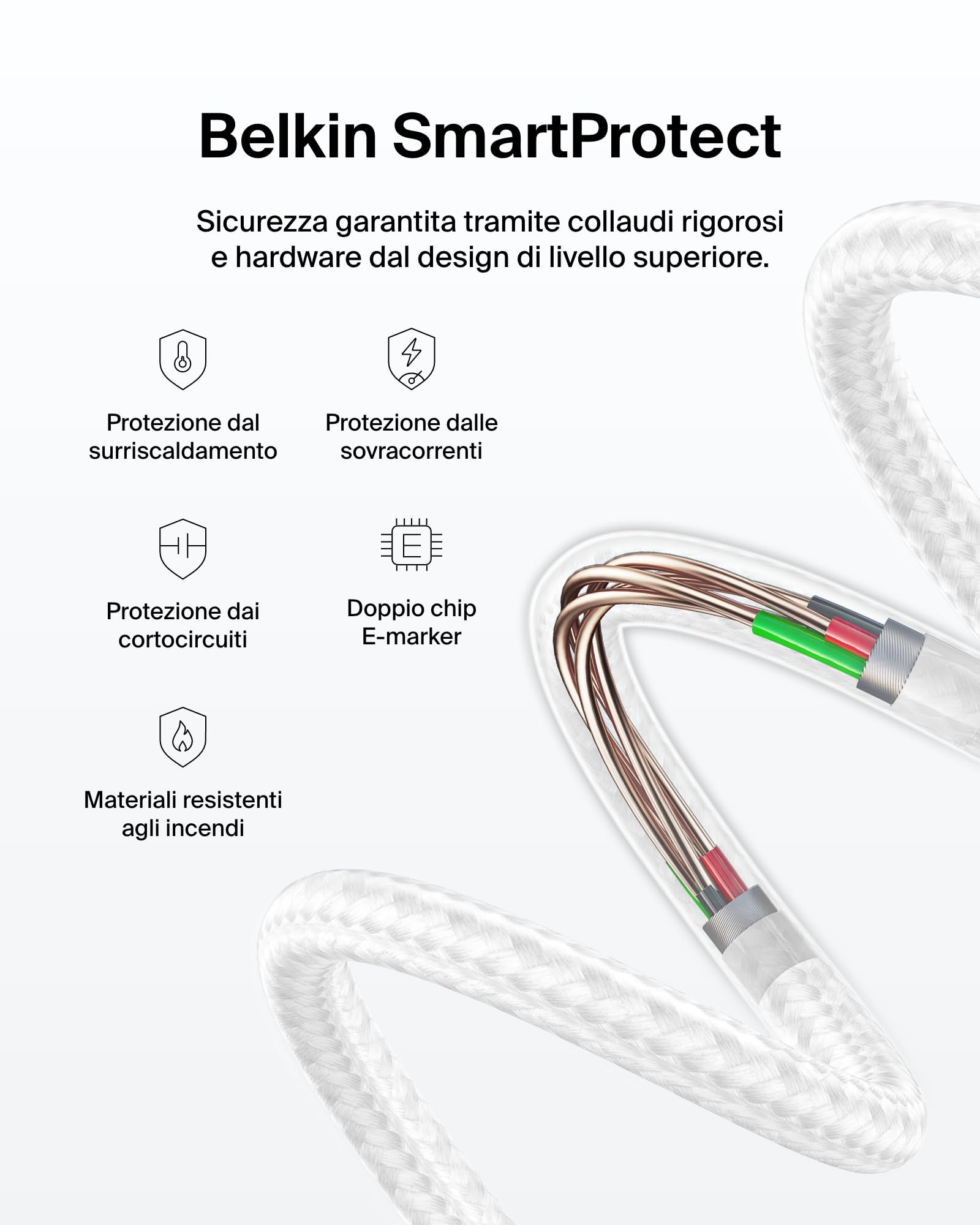 Belkin Cavo da USB-C a USB-C intrecciato, ecosostenibile (3 m, 240 W), Cavo USBC di Ricarica Rapida flessibile per iPhone 16, Galaxy S25, Pixel 9, MacBook, iPad Pro - Bianco (USB-C 2.0)