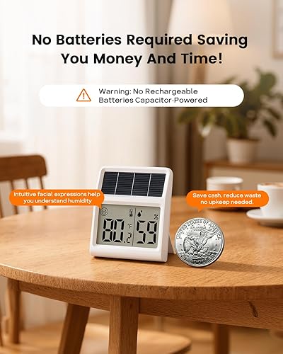 Miniatura 4 de Termómetro e higrómetro solar digital para interiores, funciona con luz (sin baterías recargables que funcionan solo con exposición a la luz en