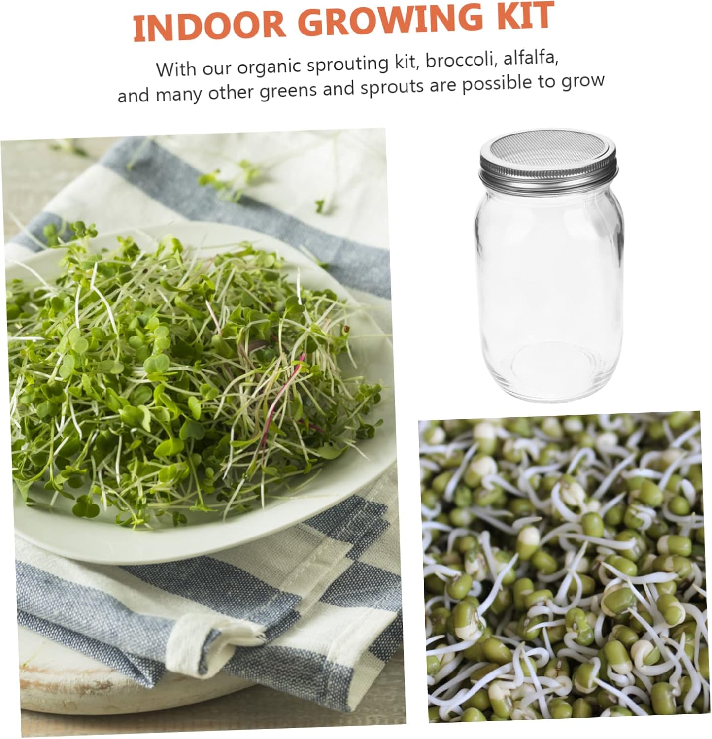 1set Sprouting Kit Blackout Sleeves Indoor Sprouting Jar Screen Lids for Broccoli Mung Bean Growth Complete Set Jars and Tray