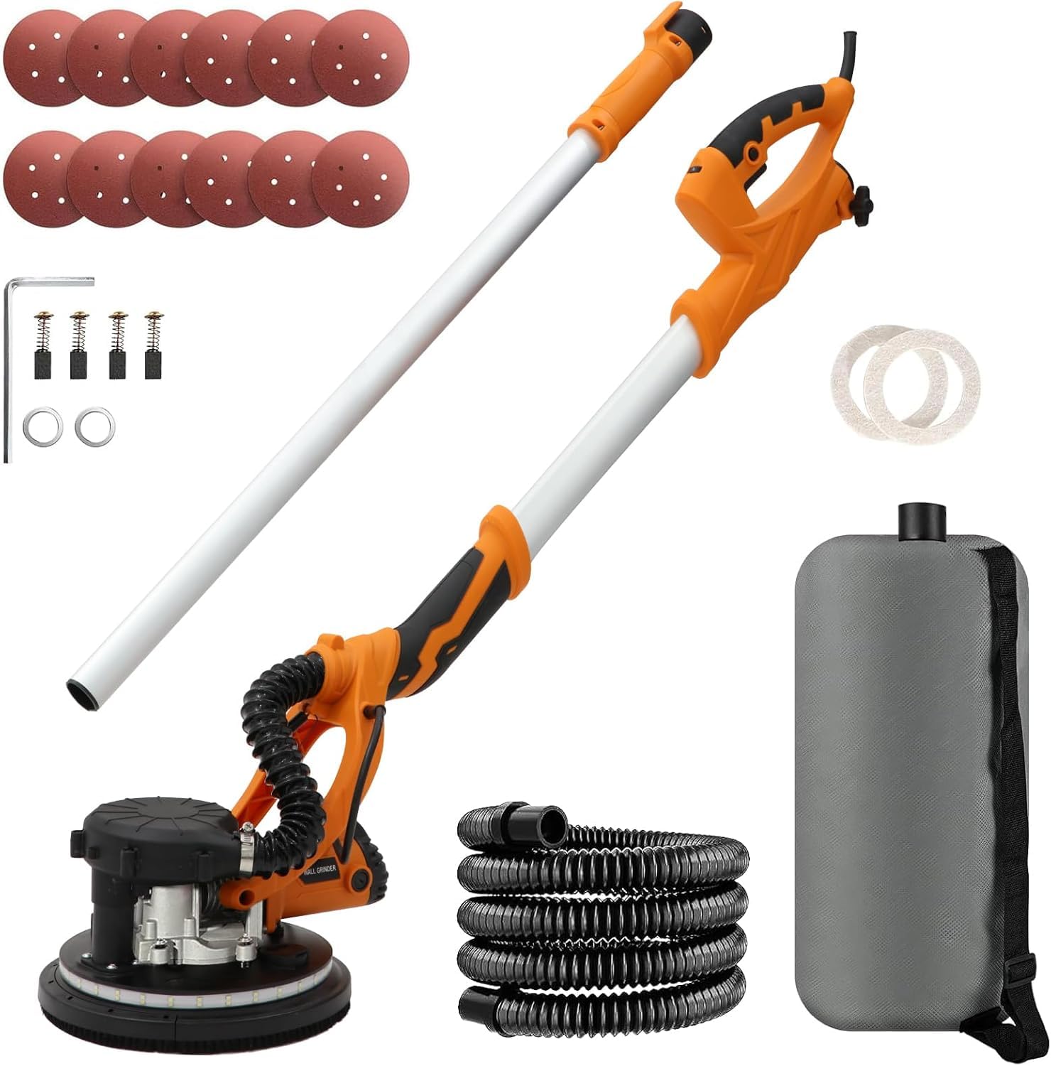 Drywall Sander,1250W Electric Drywall Sander with Vacuum Auto Dust Collection, xtension Handle,LED Light,12 Pcs Sanding Discs,5 Variable Speed,Variable Speed 800-1800RPM