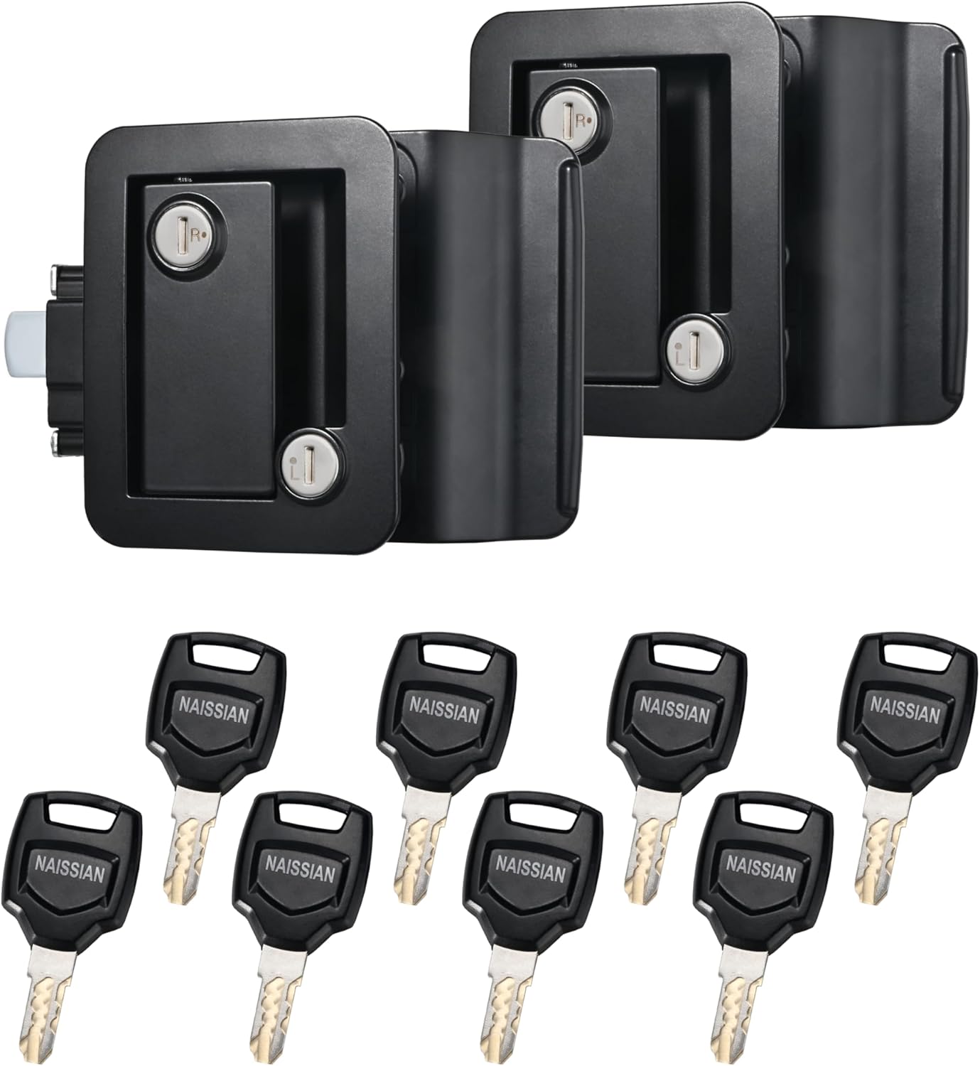 RV Camper Door Lock Latch Deadbolt Lock Entry Side Door Lock with Handle for Travel Trailer 5th Wheel Universal Security RV Compartment Side Door Latch, Black, Pack of 2 Lock+ 8 Keys Alike