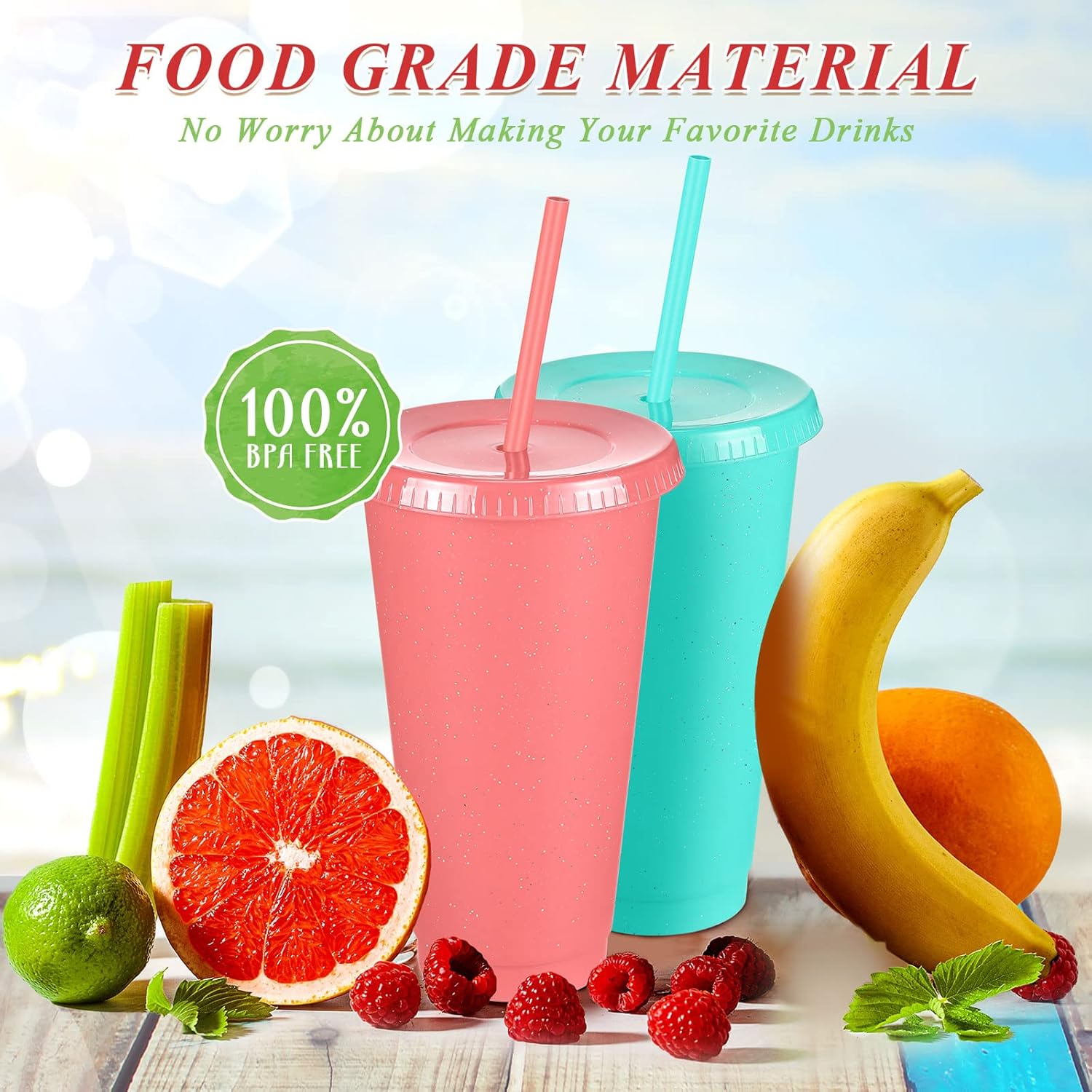 Honeydak 30 Pack Tumbler with Straw and Lid Bulk Glitter Plastic Cups Water Bottle Iced Coffee Travel Mug Reusable Party Favor Cups for Birthdays travel 24-27 oz (Vivid Color) - Image 4