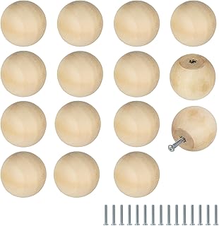 FoDau770 15pcs Unfinished Wood Knobs, Round Ball Cabinet Knobs Vintage Drawer Pulls, Natural Wooden Cabinet Hardware for Furniture Drawer Dresser Wardrobe Cupboard - 1-1/2" Diameter