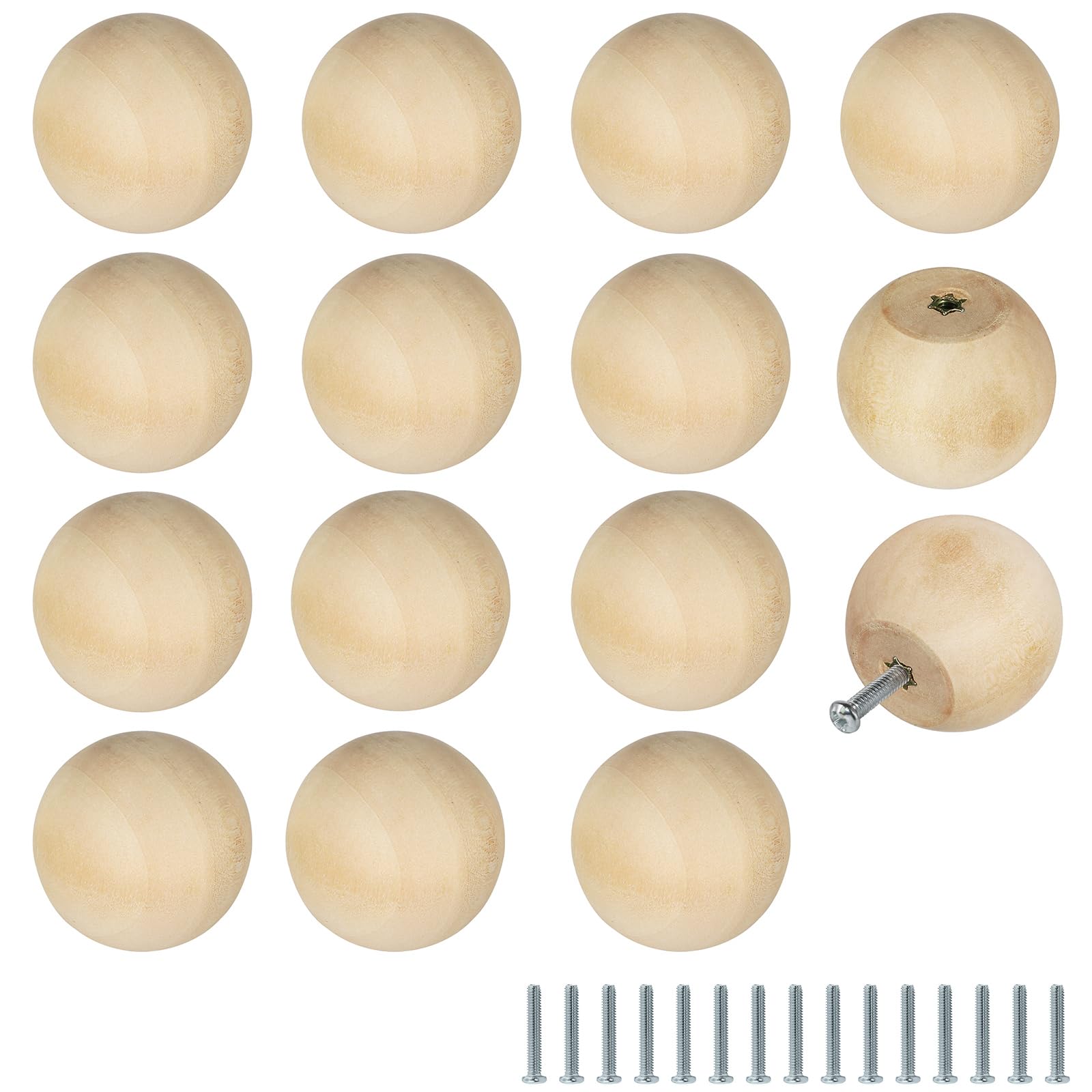 FoDau770 30pcs Unfinished Wood Knobs, Round Ball Cabinet Knobs Vintage Drawer Pulls, Natural Wooden Cabinet Hardware for Furniture Drawer Dresser