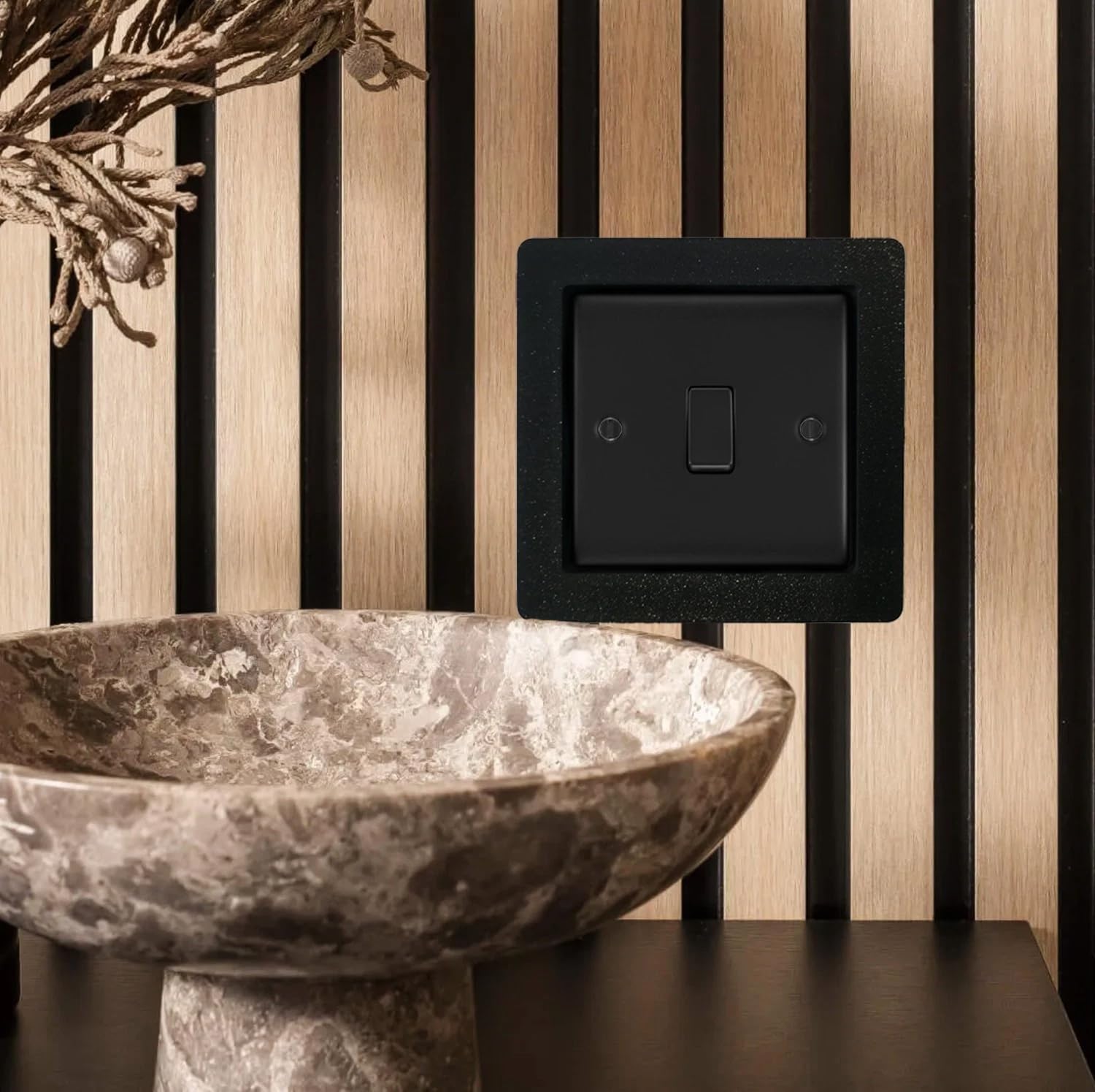 Goods Emporium Acoustic Wall Panel Socket Surround Trim, UK Plug Socket Spacer Switch Frame for Slat Wall Panels, Black or White, Single and Double 1 Gang 2 Gang Options (1, Black, 1 Gang - Single)