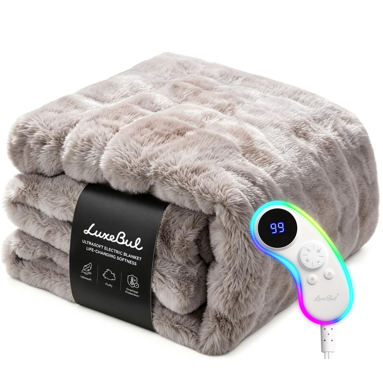 Ultrasoft Heated Blanket Throw: 460 GSM Fluffy Cozy Faux Fur
