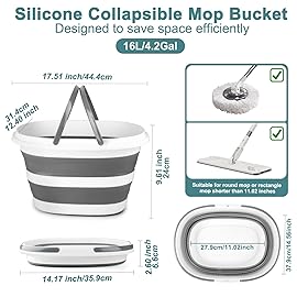 Collapsible Mop Bucket with Handle for Cleaning, 16L(4.2 Gallon) Silicone Square Mopping Bucket for Windows Cleaning or Car Washing, Cleaning Supplies Organizer Plastic Bucket for Storage, 2 Pack